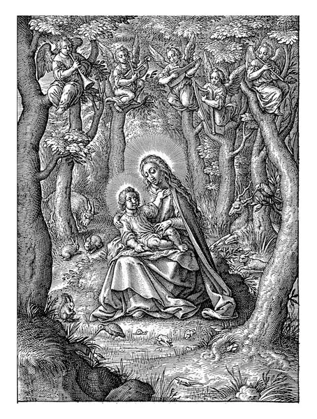 이집트로 비행기 편에서 1606 히에로니무스 1619 이전에 개간지에서 마리아 예수의 — 스톡 사진