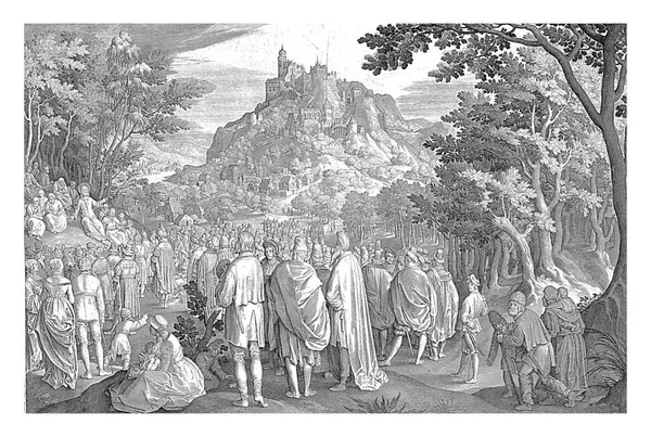 Проповедь Горе Николас Брюн 1619 Христос Сидит Вершине Холма Излагая — стоковое фото