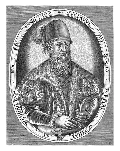 スウェーデン王グスタフ1世の肖像 ラテン語のエッジレタリングを持つ楕円形のフレームで右半分の長さ — ストック写真