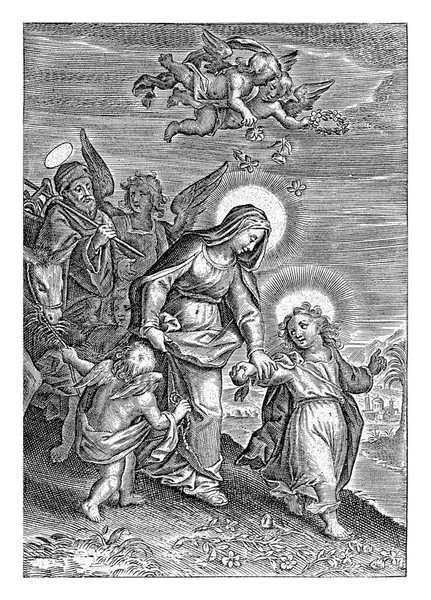 Chrystus Prowadzi Świętą Rodzinę Powrotem Izraela Theodoor Galle Ewentualnie 1581 — Zdjęcie stockowe