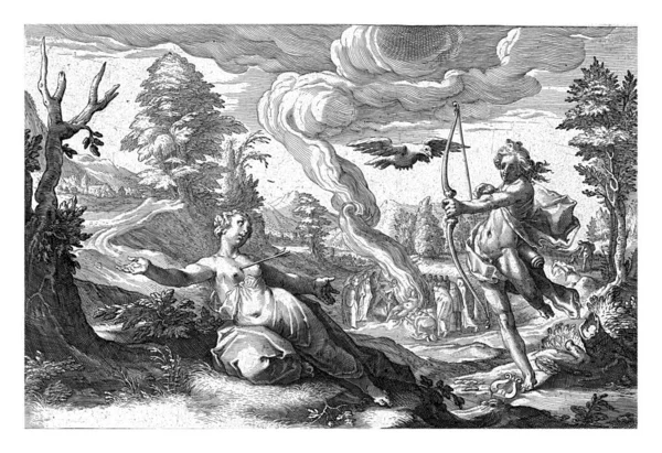 Apollo Zabija Ciężarną Coronis Kruk Który Powiedział Jej Cudzołóstwo Leci — Zdjęcie stockowe