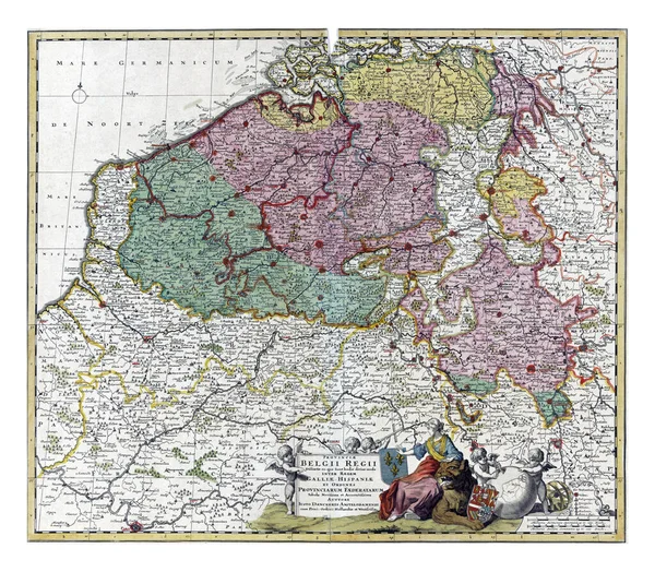 ネーデルラント南部地図ヤン リュケン 英語版 1696年 1701年 オランダ南部の地図では タイトルと出版社の住所が記載されている — ストック写真