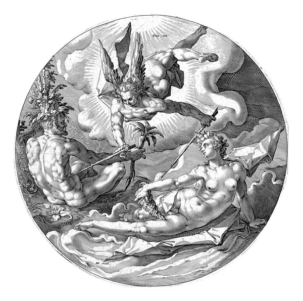창조의 천사는 바다를 당근을 나무와 장식을 벌거벗은 사람으로 상징되어 — 스톡 사진