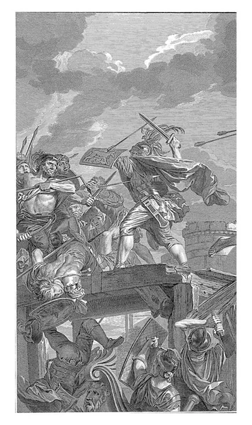 霍勒斯 科克勒斯通过在台伯河上的一座木桥上击退袭击者 阻止了罗马被埃特鲁里亚军队征服 — 图库照片