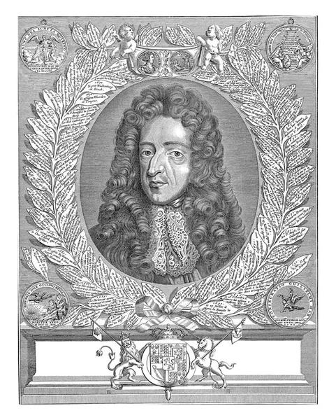 윌리엄 초상화는 프랑스어로 날짜와 사건을 월계수 가운데 메달이 — 스톡 사진