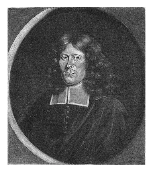 42歳のゲオルク アンリ ペトリの肖像画 彼はザーンダムのルター派の牧師でした 余白にはラテン語の名前 タイトルがあります — ストック写真