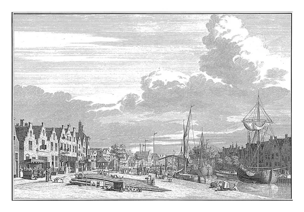 Vlaardingen港口部分地区的景观 Jan Caspar Philips 在Cornelis Pronk之后 1747 1775年从Westhavenkade往北看Vlaardingen港口部分地区的景观 — 图库照片
