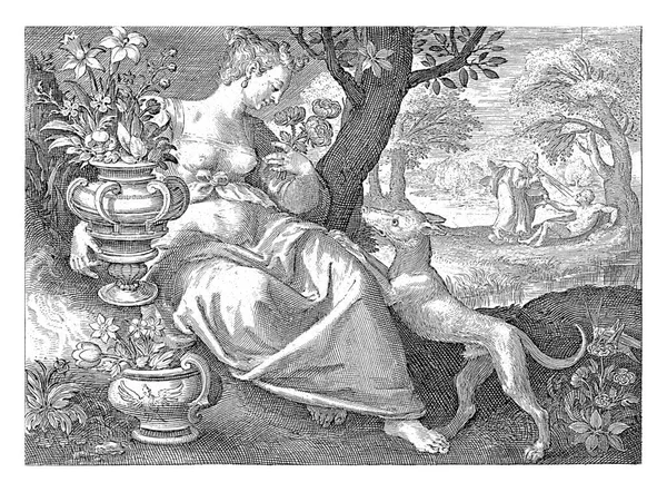 1581 1656 에르텐 Maerten Vos 풍경에서 후각을 그녀는 냄새를 맡는다 — 스톡 사진