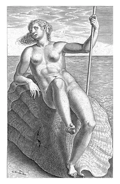 Waternimf Thetis Philips Galle 1587 Waternimf Thetis Gezeten Een Schelp — Stockfoto
