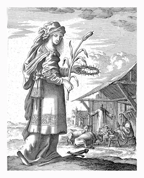 Sibyl Samos Jan Luyken 1684 Sibyl Samos Background Stable Joseph — Stock Photo, Image
