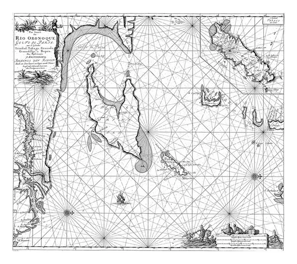 Mapa Paszportu Zatoki Pariskiej Ujścia Rzeki Orinoco Wstaw Mapę Tobago — Zdjęcie stockowe