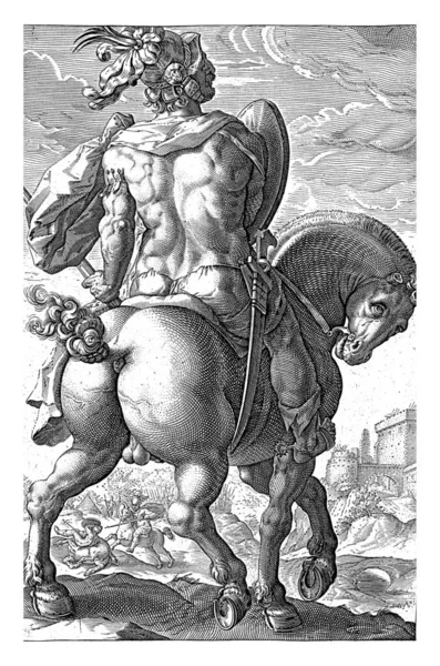 後ろから見て馬に乗って英雄タイタス マリウス — ストック写真