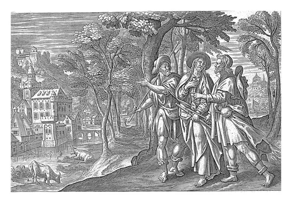 Wieczerza Emaus Juliusz Goltzius Maerten Vos 1585 Chrystus Spotyka Dwóch — Zdjęcie stockowe