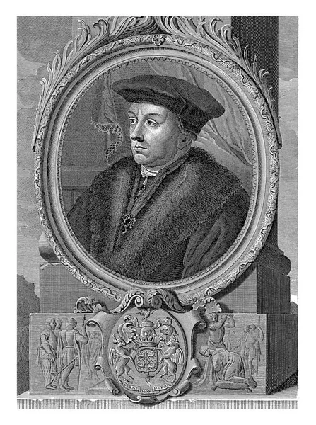 英国政治家奥利弗 克伦威尔的肖像 基座上有国徽和英格兰查理一世的斩首 — 图库照片