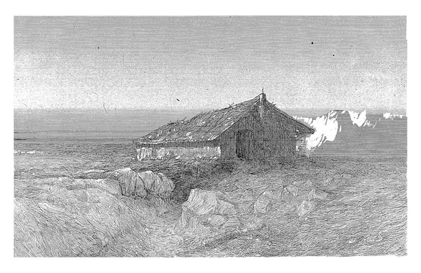 Auf Einer Ebene Mit Geröll Steht Eine Große Hütte Berge — Stockfoto