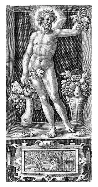 クリスピン ファン 英語版 1574年 1637年午後の男性的な性格を持つニッチ 手にはブドウの房がある — ストック写真