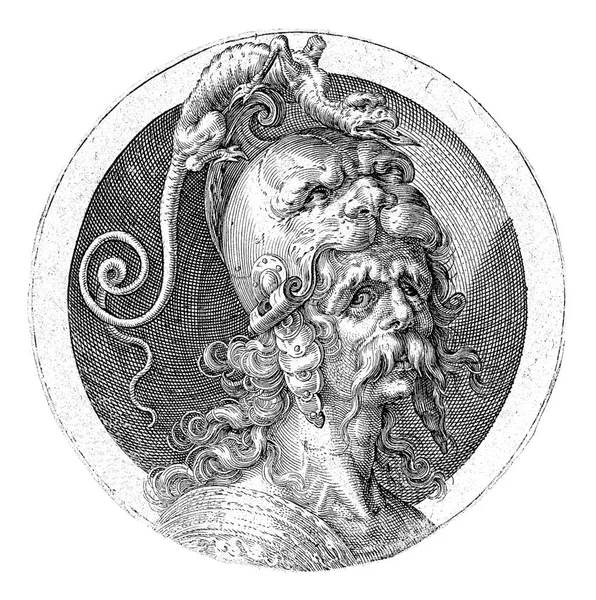 Bust God Mars Helmet Head Dragon Print Has Bust Venus — Stock Photo, Image