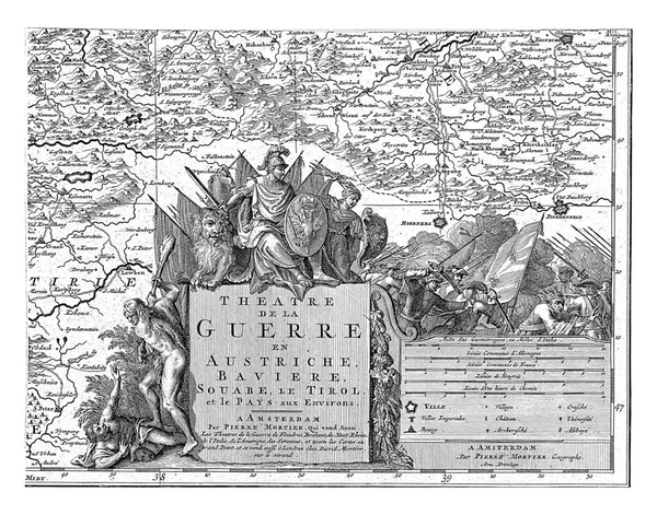 オーストリア北東部 葉の右下 の地図 コーネリス ユイベルト 1689年 1712年オーストリア バイエルン州 スワビア州 チロル州の地図と伝説 — ストック写真
