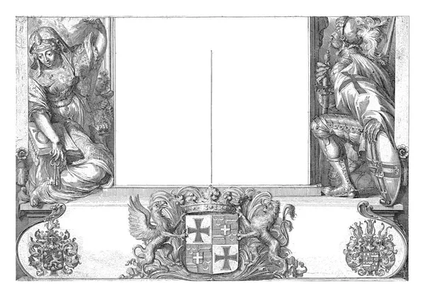 Teutonic Orderの歴史と作品のための伝説 アルデンBiesenの大司令官と2つの騎士団の腕 Romyn Hooghe 1700 — ストック写真