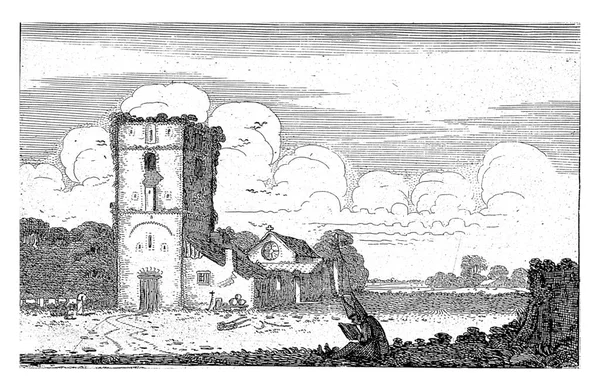 Munkar Läser Förfallen Kyrkobyggnad Jan Van Velde 1616 Förfallen Kyrka — Stockfoto
