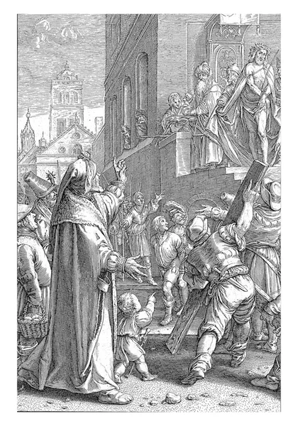 Insanlara Pilatus Tarafından Podyumda Gösterilir Pilatus Halka Yoksa Barabbas Serbest — Stok fotoğraf