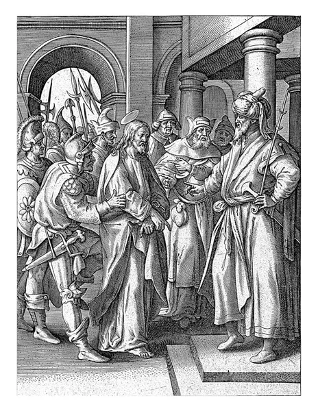 Krisztus Pilátus Előtt Hieronymus Wierix Maerten Vos Után 1563 1586 — Stock Fotó