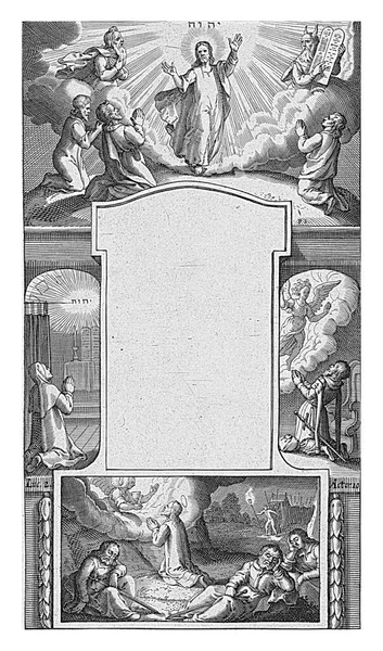 被各种 场景所环绕 在圣像的最高处 在右边 是百夫长哥尼流的异象 在耶稣底 在客西马尼 在左边 是圣母玛利亚 — 图库照片