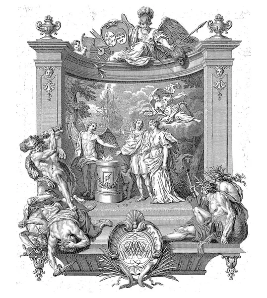 ヘラクレスとミネルバとの結婚式のヴィネット クロード アウグスティン デュフロス ファブリティウス デュブールの後 1710年 1786年 — ストック写真