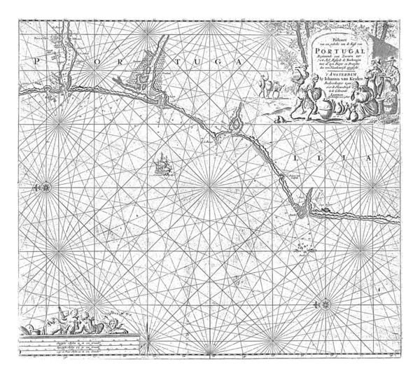 나침반 장미가 포르투갈 남해안의 일부의 해양학 도표는 왼쪽에 오른쪽 발행인의 — 스톡 사진
