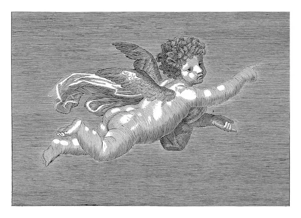 Pointing Putto Pieter Romans 1825 1835 Vintage Engraved — Stock Photo, Image