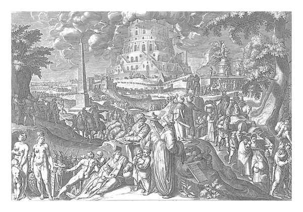 Задньому Плані Будівля Вавилонської Вежі Хмари Блискавки Оточують Вежу Символізуючи — стокове фото