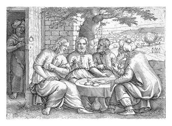 Abraham Est Assis Avec Les Trois Anges Table Devant Maison — Photo