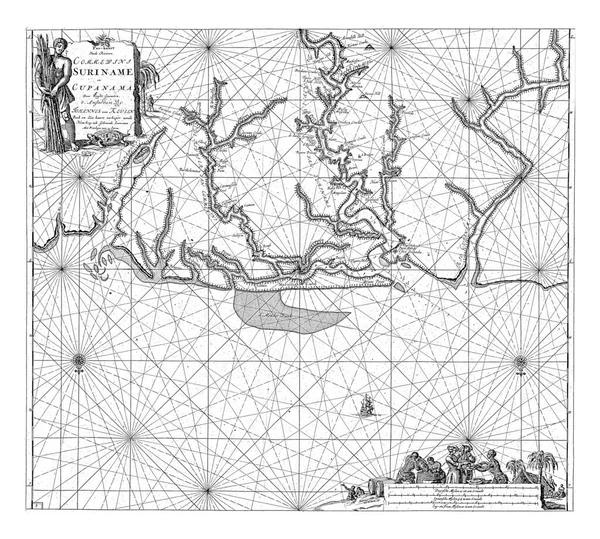 Паспортна Карта Гирла Різних Суринамських Річок Атлантичному Океані Включаючи Commewijne — стокове фото