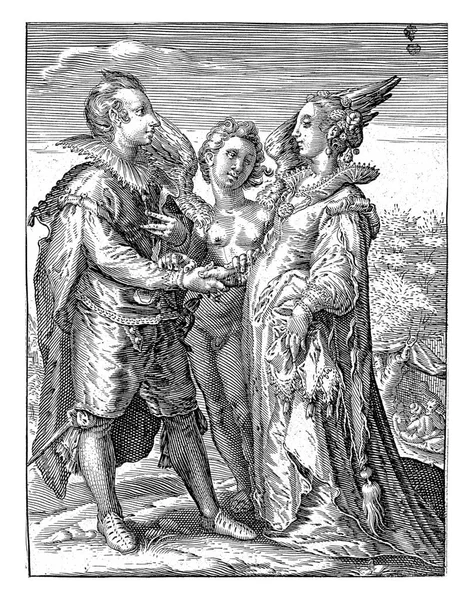 1575年至1657年 在亨德里克 戈尔茨胡斯之后 爱神与一对男女结婚 这对男女象征着世俗的爱情 — 图库照片
