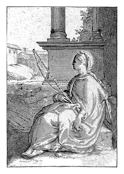 1月Saenredam後の勤勉で匿名 ヘンドリック ゴルツィウスの後 1601 1652勤勉の人格は 建物の隣に座って 長いローブを身に着けています — ストック写真