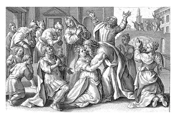 スザンナとその親族は マルテン ヴォスの後 天正2年 1574年 寛永14年 1637年 スザンナとその親族が跪き 腕を天に上げて神を賛美する — ストック写真