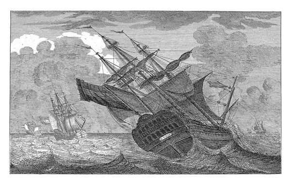 1782年10月19日 由路易斯 格拉夫 范韦尔德伦 Louis Marie Graaf Van Welderen 上尉指挥的海军战舰在北海沉没 — 图库照片