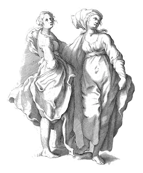 Två Kvinnor Framifrån Med Lösa Kläder Kopia Efter Återgivning Abraham — Stockfoto