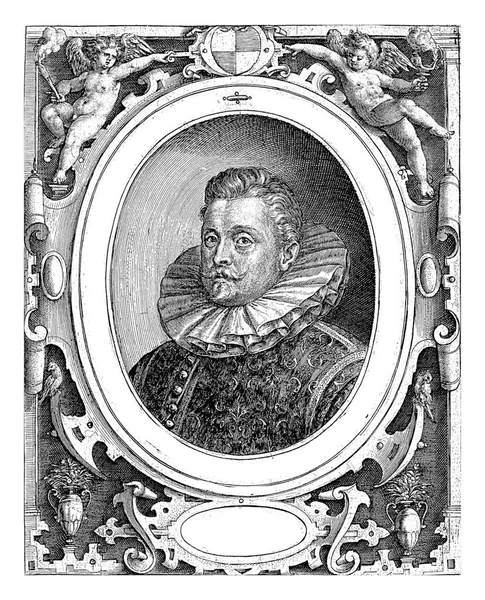 コンラッドの肖像 ベメルバーグの男爵 クリスピン ファン 1590年ベメルバーグの男爵コンラッドの肖像 33歳の若さで刻まれたヴィンテージ — ストック写真