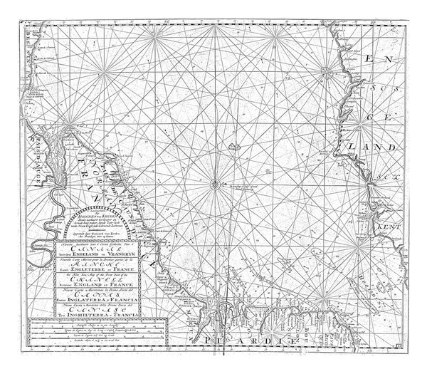 프랑스 사이에 해협의 지도에 나침반이 올라가 있었습니다 아래에는 발행인의 주소와 — 스톡 사진