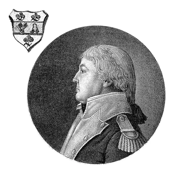 菲利普 亨德里克 Philip Hendrik Quysen 步兵中校的圆形画框中的肖像 在侧面 胸围在左边 顶部留下了一件臂章 — 图库照片