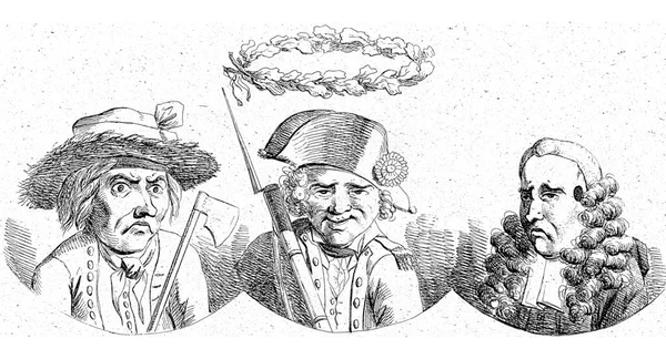 Cartone Animato Uguaglianza Fratellanza 1795 Tre Busti Affiancati — Foto Stock