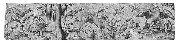 在汉斯 利夫林克 在汉斯 科勒特 在1581 1656年 在左边有一棵树 中间有一只鸟 有展开的翅膀 嘴里有虫子 — 图库照片