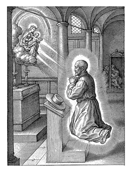 Ignacy Loyoli Wizję Maryi Dzieciątkiem Chrystusa Hieronimus Wierix 1611 1615 — Zdjęcie stockowe