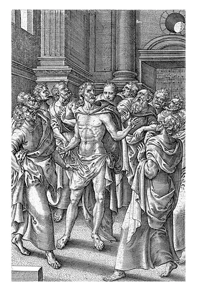 基督出现在使徒的面前 约翰内斯 维鲁瓦 1571年耶路撒冷基督出现在十二使徒的面前 他让他们看看他的手和脚 — 图库照片