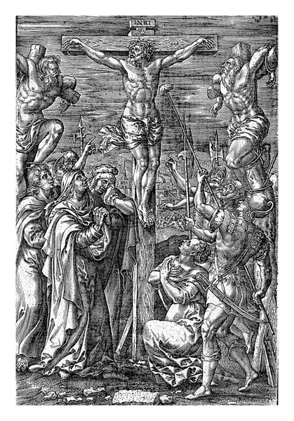 Kristus Korset Johannes Wierix Efter Pieter Van Der Borcht 1572 — Stockfoto