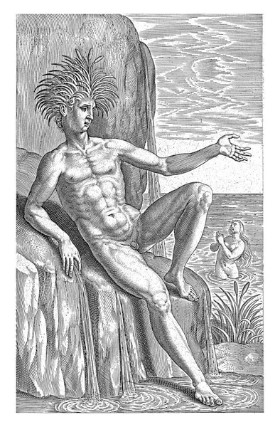 河流神阿契斯 菲利普 1586年河流神阿契斯 坐在石头上 在他的背景下 他的情人 仙女Galatea — 图库照片