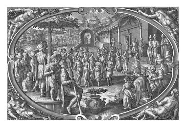 Bir kabartmanın ortasında açık havada bir partinin görüntüsü. İnsanlar büyük bir bahçede dans edip müzik çalıyorlar. Arka planda bir oyun oynanıyor.