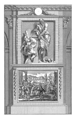 Havari Barnabas, Jan Luyken, Jan Goeree 'den sonra, 1698 Havari Barnabas kendisine kitap taşıyan bir meleği gösterdi. Barnabas bir kaidede duruyor..