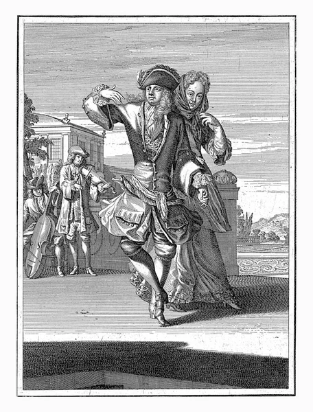 ホーレン キャスパー ルーケン 1698年 1702年前景には踊りのカップル 背景にはヴァイオリンとヴィオラ ガンバの二人の音楽家がいる — ストック写真